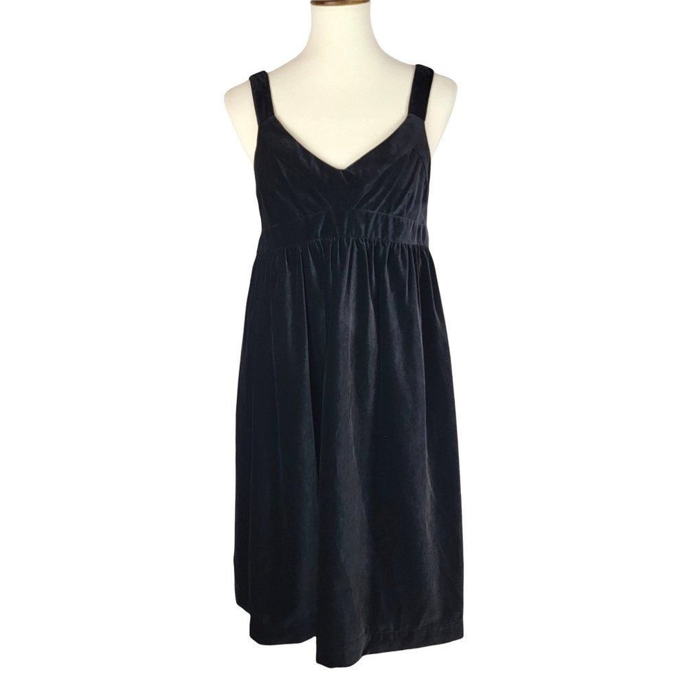 Lands' End Canvas Black Velvet Sweetheart Strappy High Waist Midi Dress Size 10